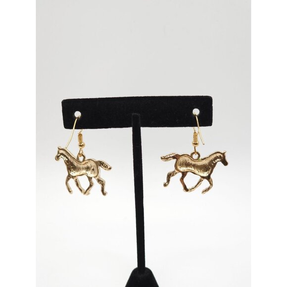 Gold-Tone Horse Earrings with Colorful Enamel Swirl Design Dangle Style Lightwei - Picture 5 of 12
